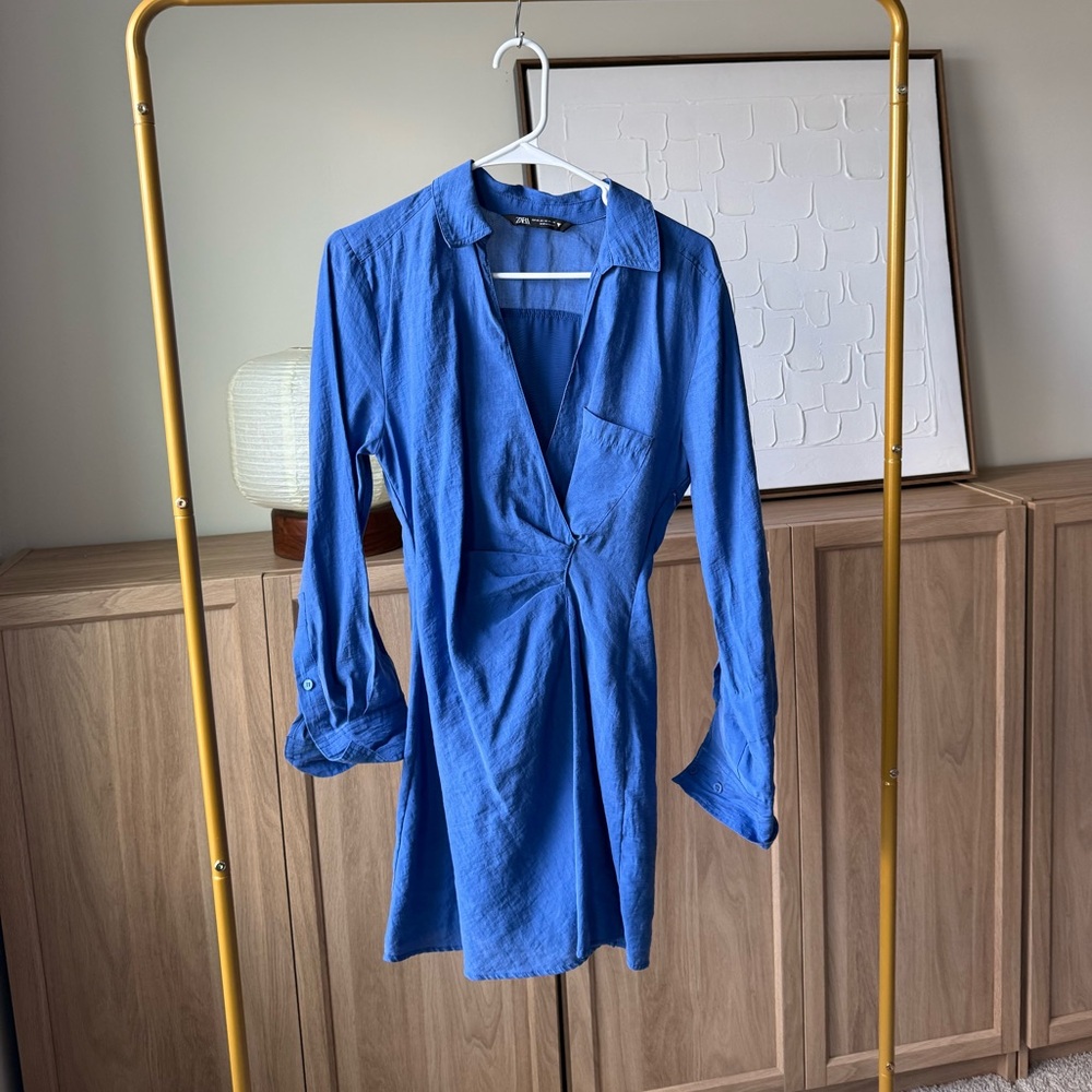 Zara Blue Women's Twist-Front Shirt Dress